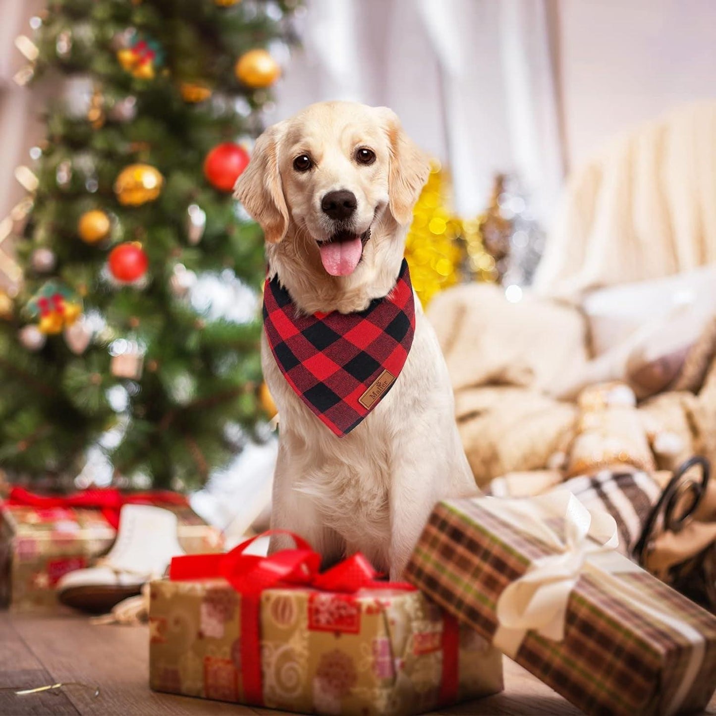 2-Pack Christmas Dog Bandanas – Classic Buffalo Red Plaid Pet Scarves for Small to Extra-Large Dogs, Cats & Pets – Holiday Costume Accessories