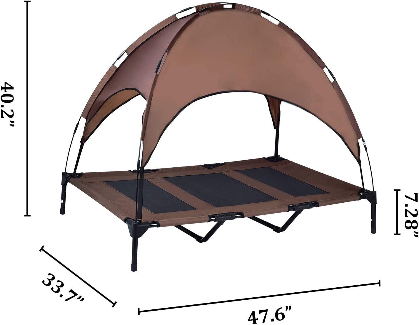 Large Elevated Pet Cot with Removable Canopy – Durable 1680D Oxford Fabric, Breathable Mesh for Cooling, Portable Raised Dog Bed for Camping, Beach, and Outdoor Use (Brown)