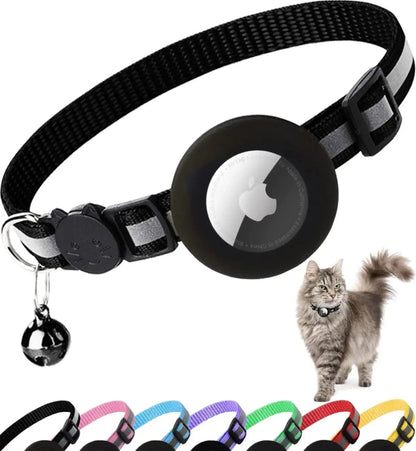 Breakaway Reflective Cat Collar with Airtag Holder & Bell – ATUBAN Adjustable Kitten Collar for Apple AirTag, Safe for Girl & Boy Cats (0.4 Inches)