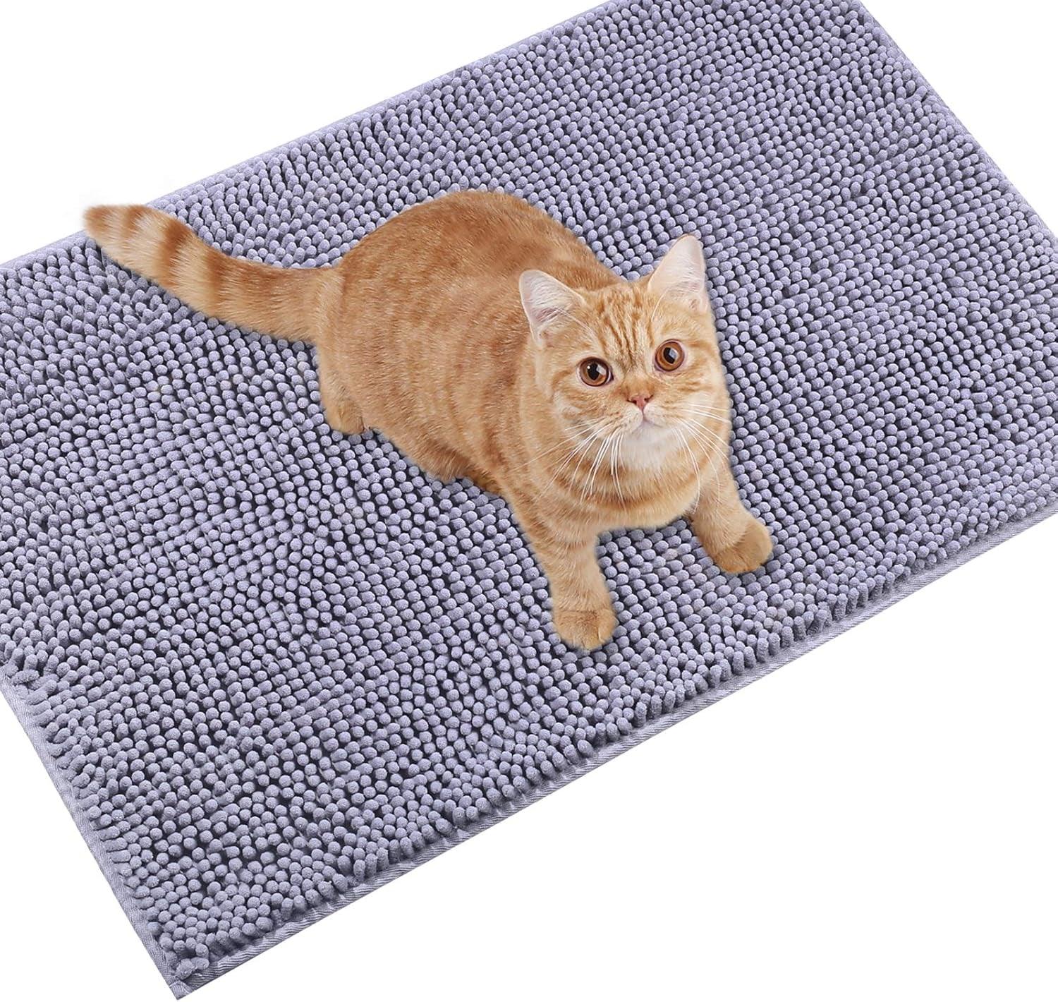 Cat Litter Mat 31’’ x 20’’ – Waterproof, Non-Slip, Litter Trapping Rug, Soft on Paws, Machine Washable, Durable Grey Kitty Mat for Easy Cleanup