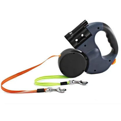 LED Automatic Retractable Dog Leash with Dual Heads and Convenient Plastic Bag Dispenser - Essential Pet Accessory