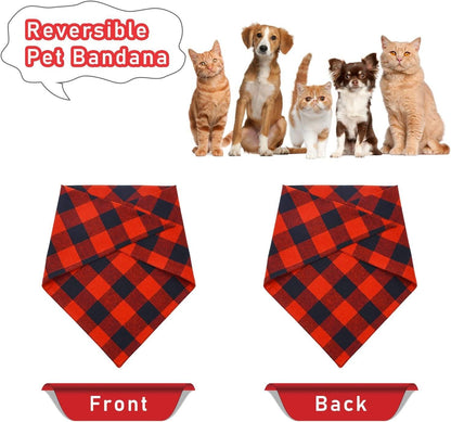 2-Pack Christmas Dog Bandanas – Classic Buffalo Red Plaid Pet Scarves for Small to Extra-Large Dogs, Cats & Pets – Holiday Costume Accessories