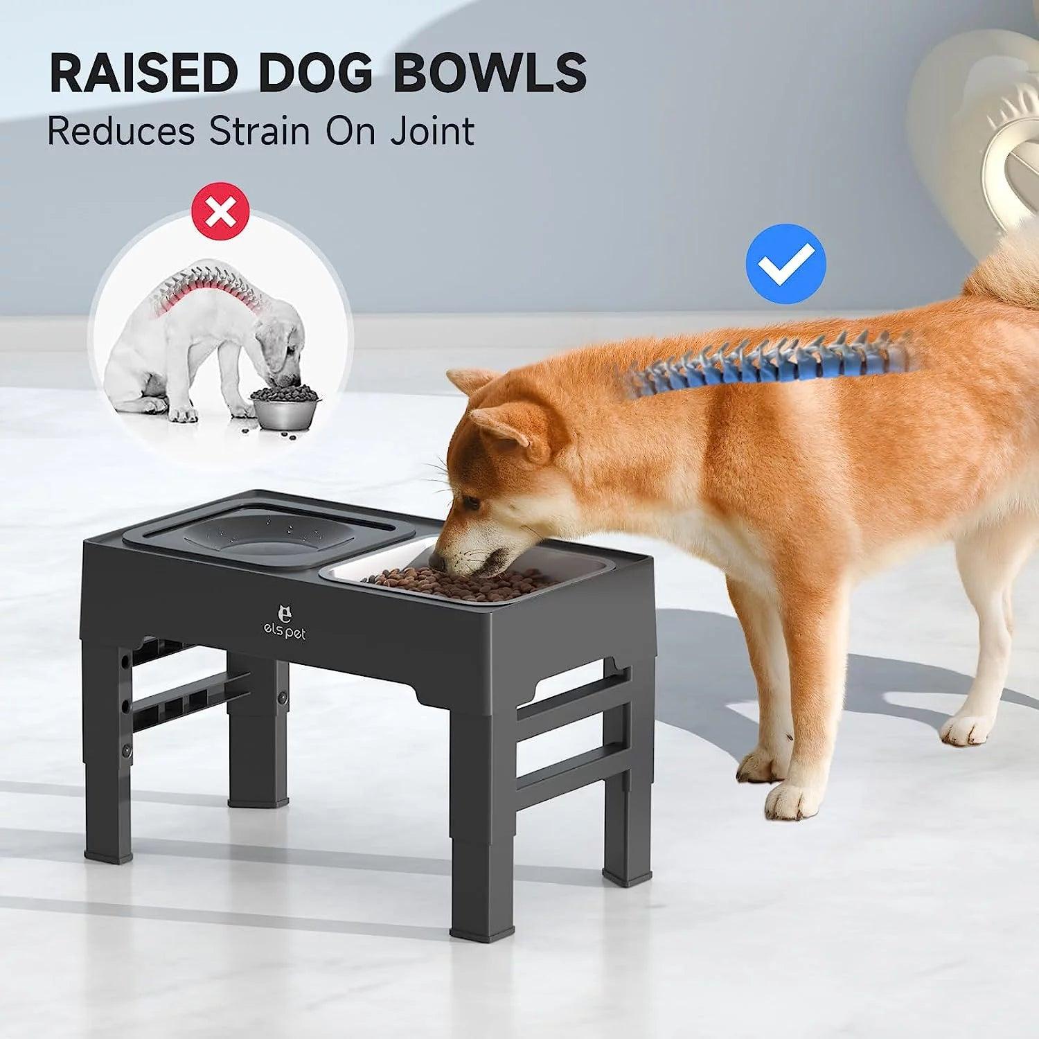 2-In-1 Elevated Dog Bowls 4 Height Adjustable Raised Dog Bowls No Spill Dog Water Bowl & Stainless Steel Dog Food Bowl Stand,