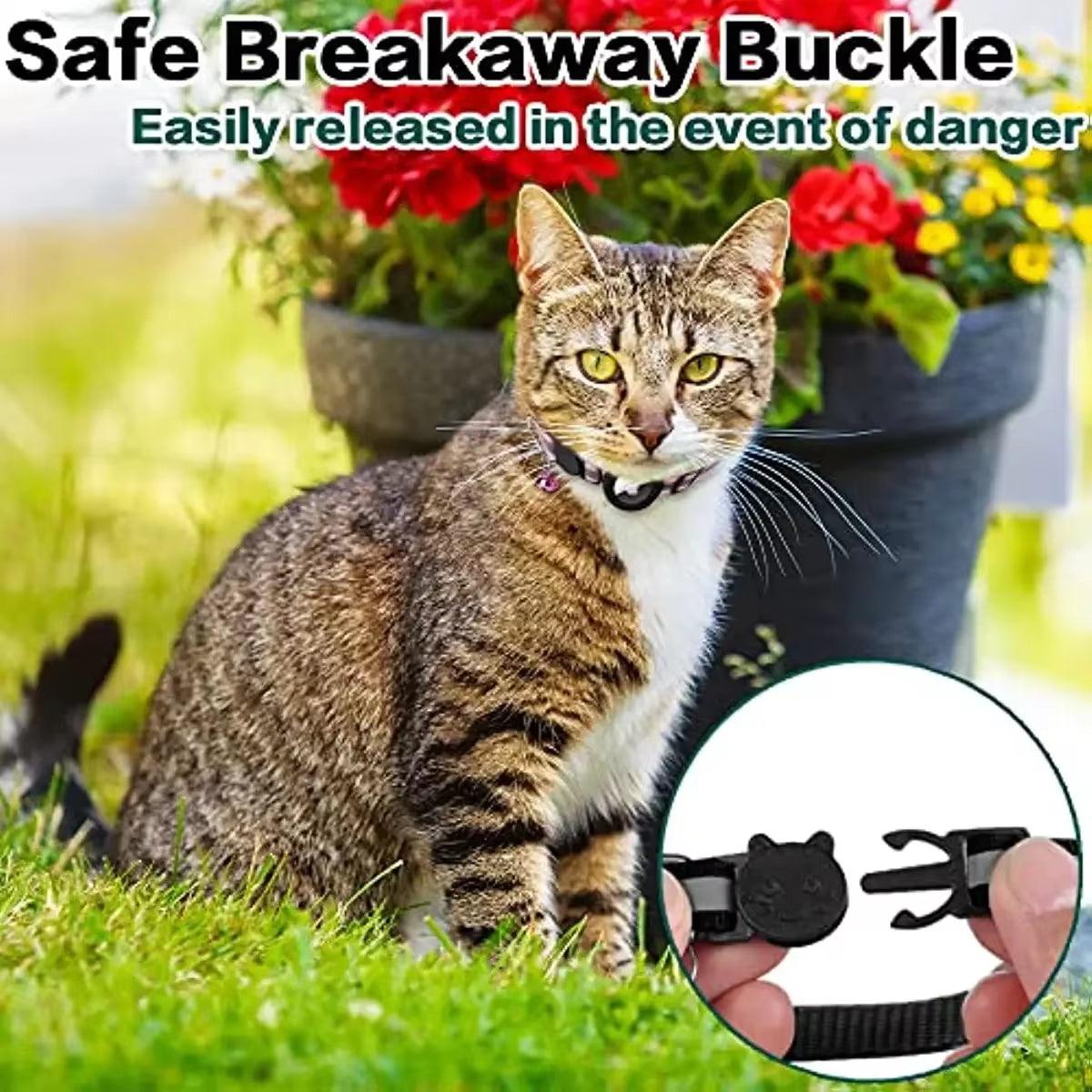 Breakaway Reflective Cat Collar with Airtag Holder & Bell – ATUBAN Adjustable Kitten Collar for Apple AirTag, Safe for Girl & Boy Cats (0.4 Inches)