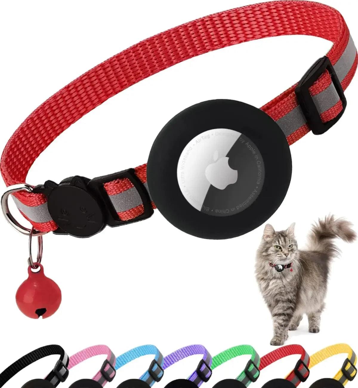 Breakaway Reflective Cat Collar with Airtag Holder & Bell – ATUBAN Adjustable Kitten Collar for Apple AirTag, Safe for Girl & Boy Cats (0.4 Inches)