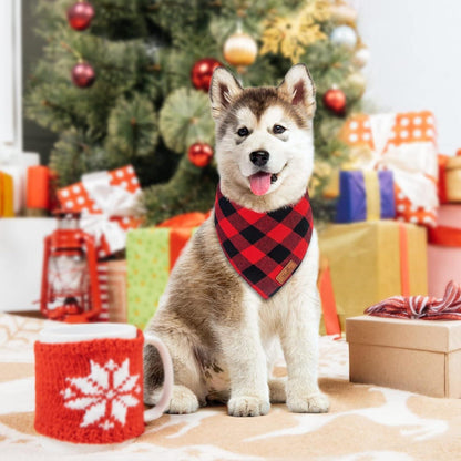 2-Pack Christmas Dog Bandanas – Classic Buffalo Red Plaid Pet Scarves for Small to Extra-Large Dogs, Cats & Pets – Holiday Costume Accessories