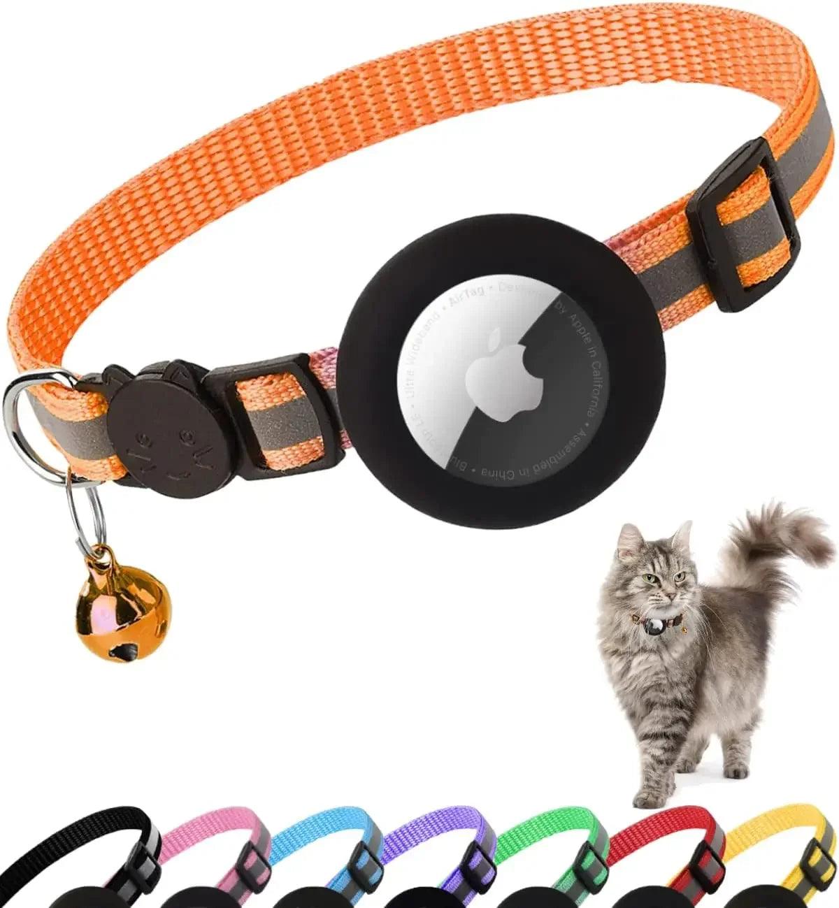 Breakaway Reflective Cat Collar with Airtag Holder & Bell – ATUBAN Adjustable Kitten Collar for Apple AirTag, Safe for Girl & Boy Cats (0.4 Inches)