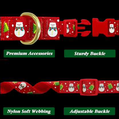 Adjustable Christmas Dog Collar with Antler Bow Tie & Snowman Accessories – Festive Holiday Dog Collar for Medium Dogs