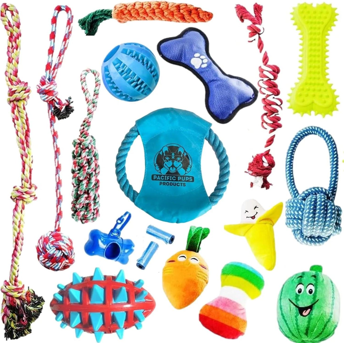 Pacific Pups - 18 Pack - Dog Chew Toys - Dog Rope Toys- Dog Plush