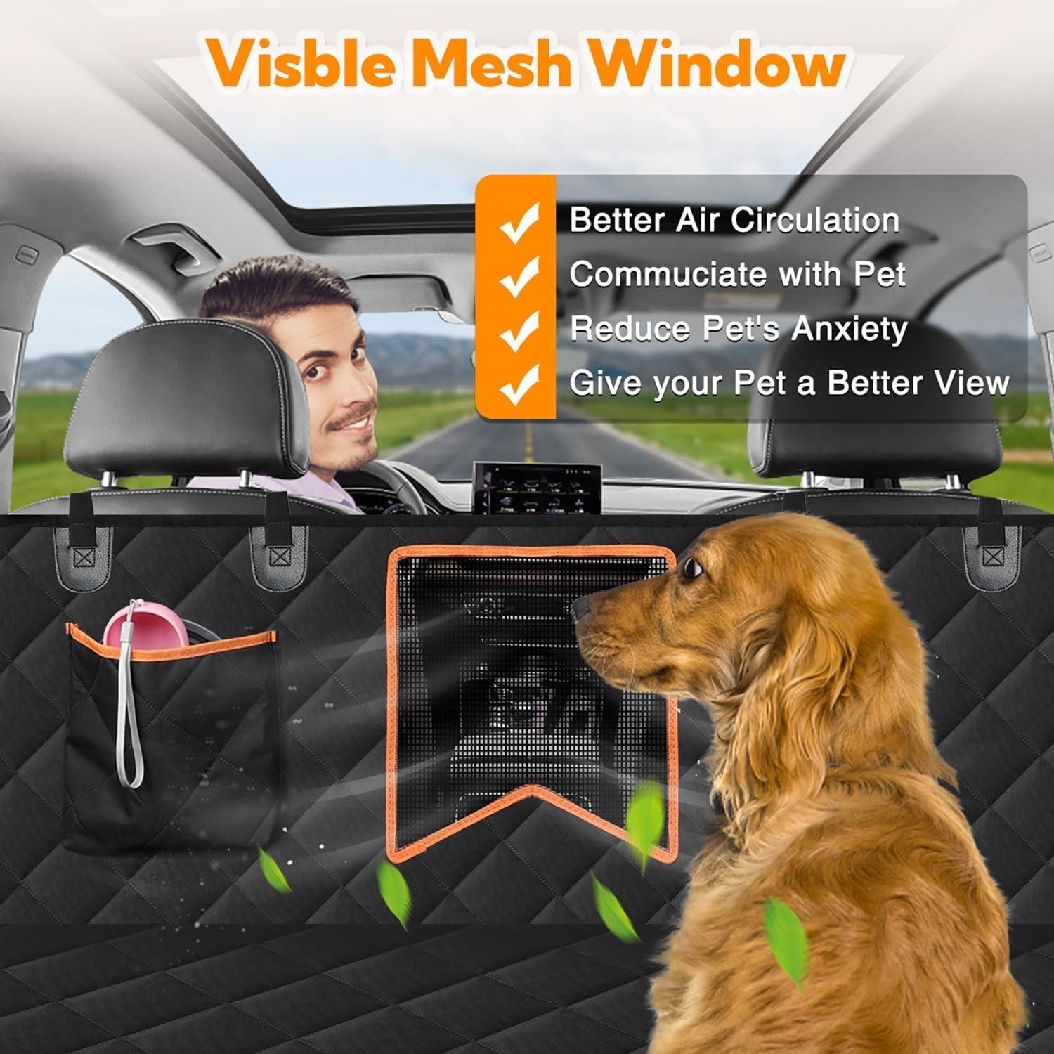 Dog Car Seat Cover for Back Seat, 100% Waterproof Dog Car Hammock with Mesh Window, Anti-Scratch Nonslip Durable Soft Pet Dog Seat Cover for Cars Trucks and SUV