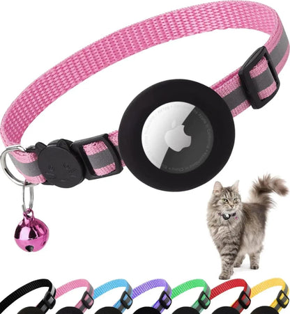 Breakaway Reflective Cat Collar with Airtag Holder & Bell – ATUBAN Adjustable Kitten Collar for Apple AirTag, Safe for Girl & Boy Cats (0.4 Inches)