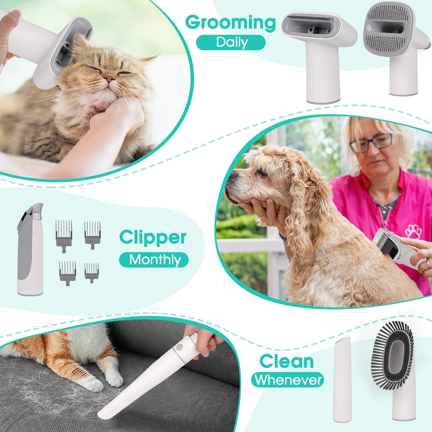 5-in-1 Pet Grooming Kit & Vacuum with 11Kpa Low-Noise Suction – 3 Adjustable Modes, 2.5L Dustbin, Ideal for Dogs, Cats, and All Pets