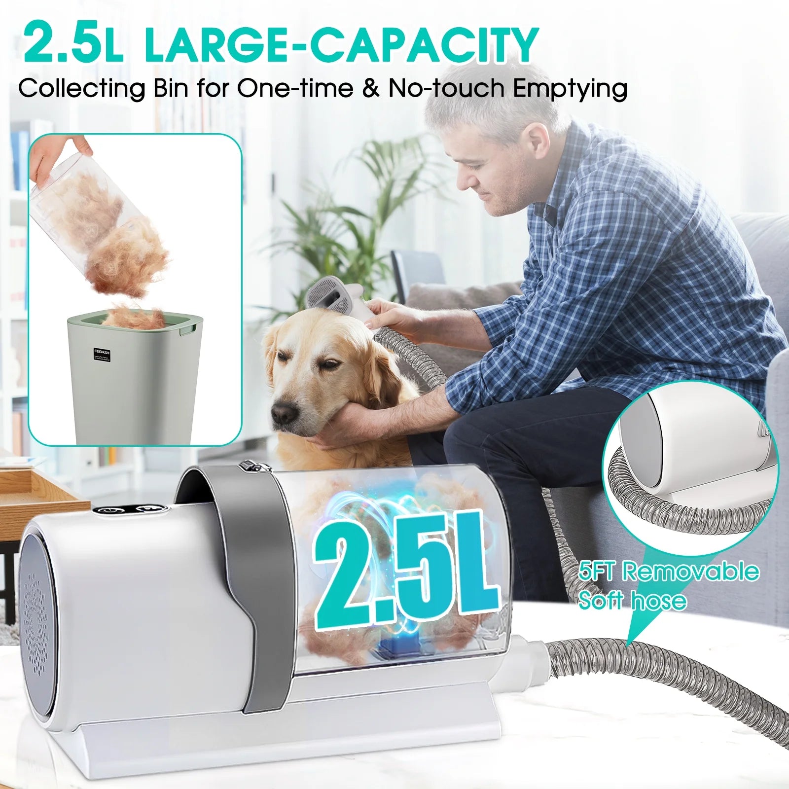 5-in-1 Pet Grooming Kit & Vacuum with 11Kpa Low-Noise Suction – 3 Adjustable Modes, 2.5L Dustbin, Ideal for Dogs, Cats, and All Pets