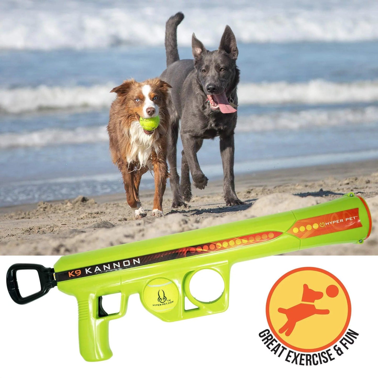 K9 Kannon Dog Tennis Ball Launcher Interactive Dog Toy with 1 Dog Ball, Green, ball launcher, ball thrower for dogs