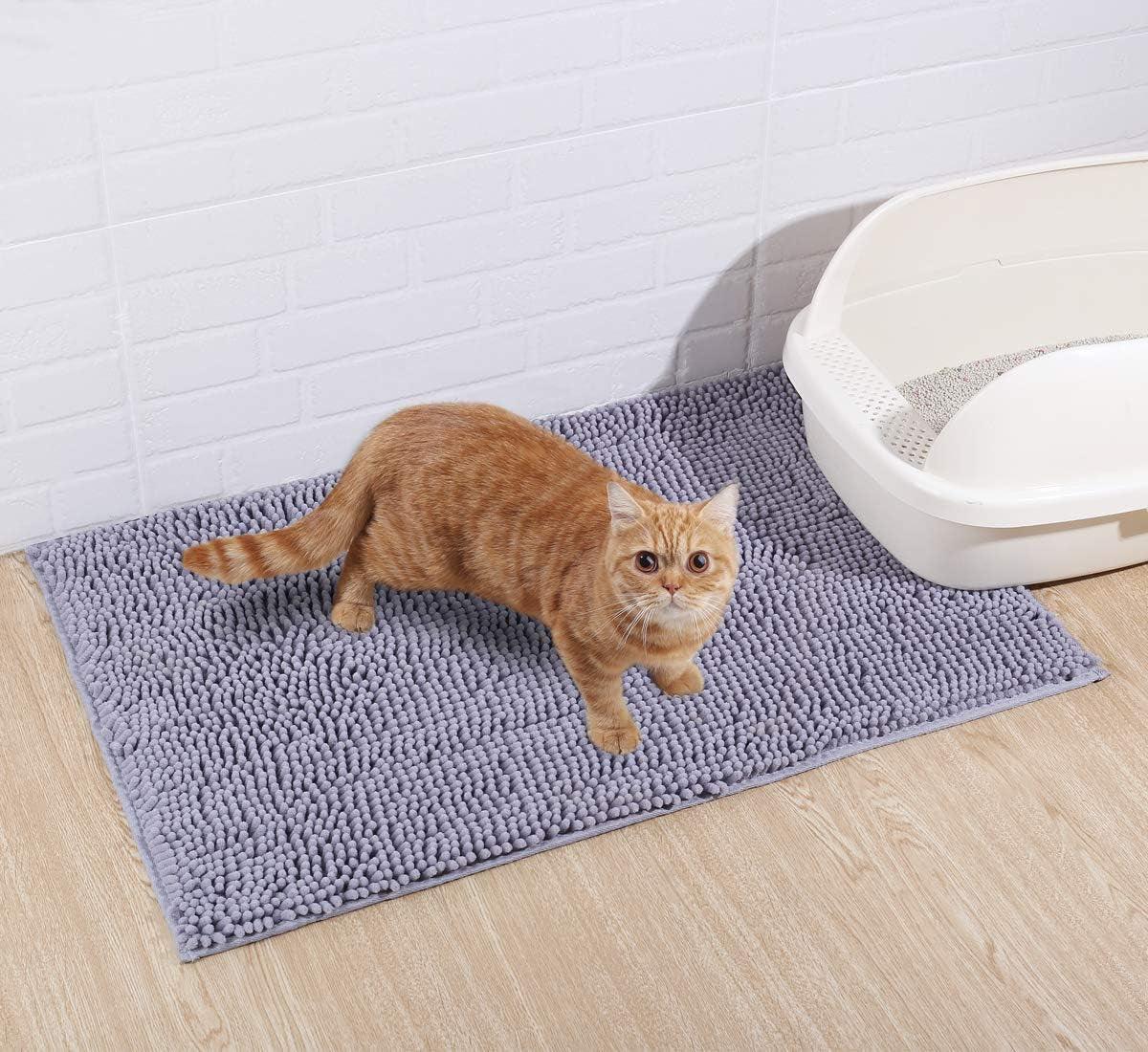 Cat Litter Mat 31’’ x 20’’ – Waterproof, Non-Slip, Litter Trapping Rug, Soft on Paws, Machine Washable, Durable Grey Kitty Mat for Easy Cleanup