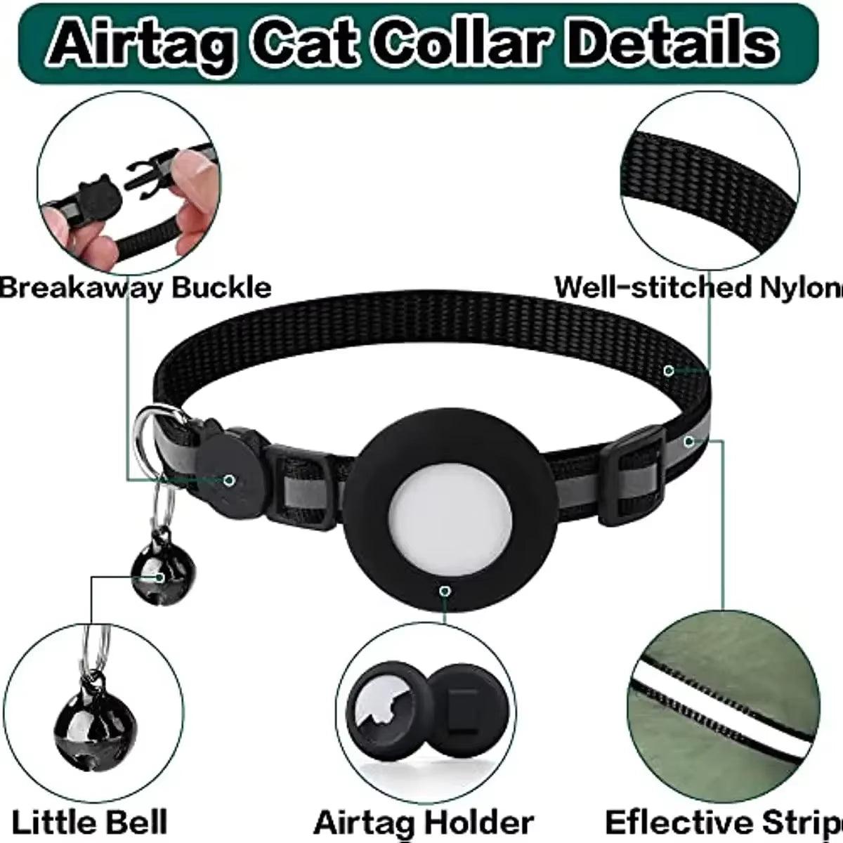 Breakaway Reflective Cat Collar with Airtag Holder & Bell – ATUBAN Adjustable Kitten Collar for Apple AirTag, Safe for Girl & Boy Cats (0.4 Inches)