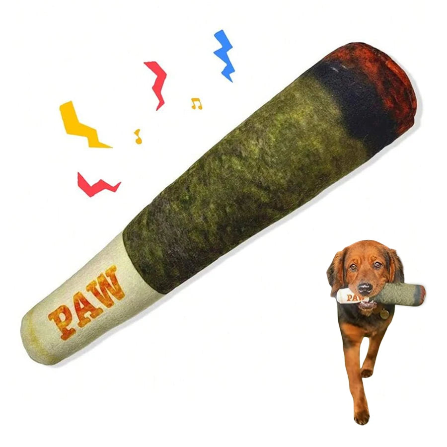 Interactive Plush Dog Toy – Funny Cigar Design with Squeaky Feature, Durable Chew Toy for Small to Medium Dogs, Teeth Cleaning & Playtime Fun