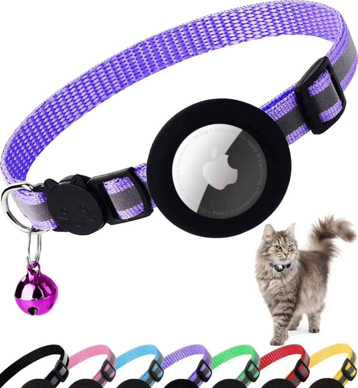 Breakaway Reflective Cat Collar with Airtag Holder & Bell – ATUBAN Adjustable Kitten Collar for Apple AirTag, Safe for Girl & Boy Cats (0.4 Inches)