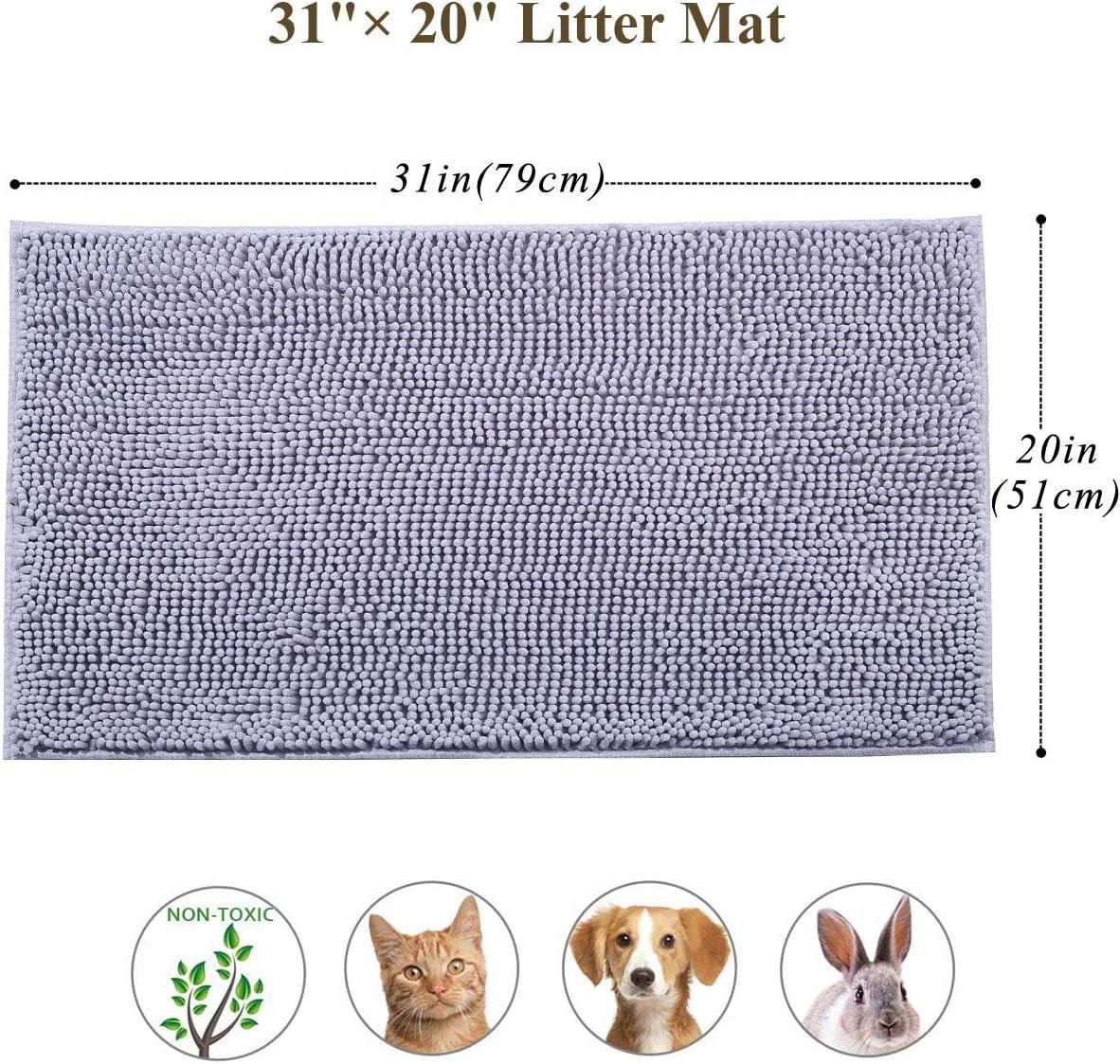 Cat Litter Mat 31’’ x 20’’ – Waterproof, Non-Slip, Litter Trapping Rug, Soft on Paws, Machine Washable, Durable Grey Kitty Mat for Easy Cleanup