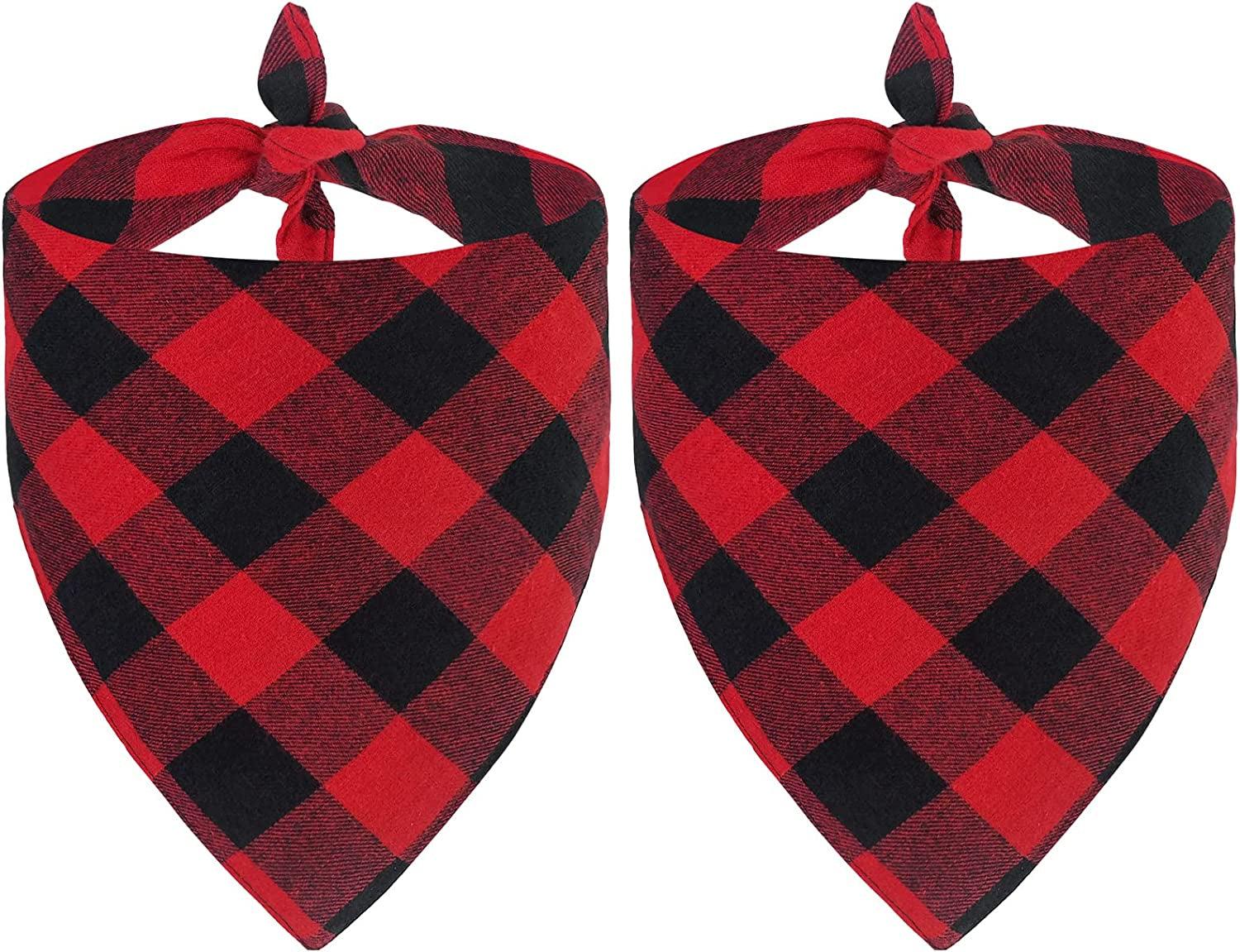 2-Pack Christmas Dog Bandanas – Classic Buffalo Red Plaid Pet Scarves for Small to Extra-Large Dogs, Cats & Pets – Holiday Costume Accessories