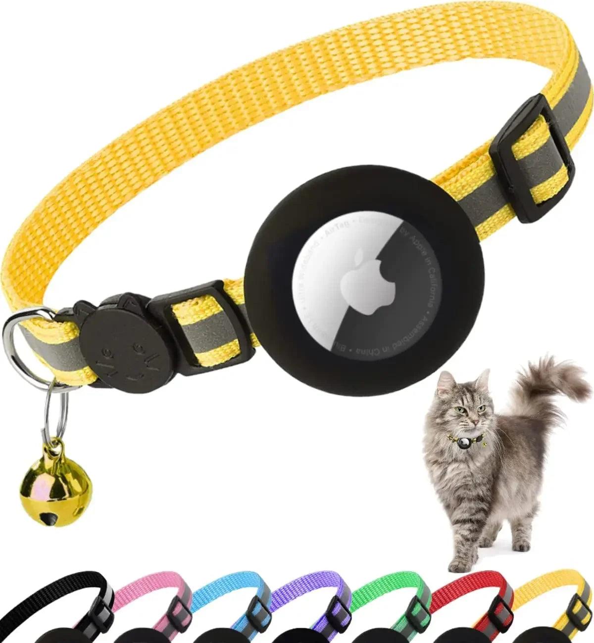 Breakaway Reflective Cat Collar with Airtag Holder & Bell – ATUBAN Adjustable Kitten Collar for Apple AirTag, Safe for Girl & Boy Cats (0.4 Inches)