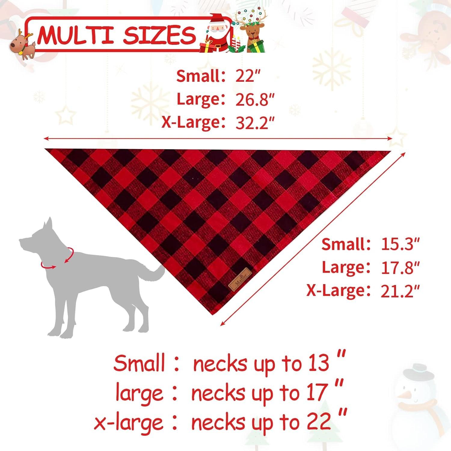 2-Pack Christmas Dog Bandanas – Classic Buffalo Red Plaid Pet Scarves for Small to Extra-Large Dogs, Cats & Pets – Holiday Costume Accessories