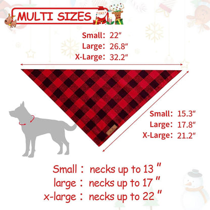 2-Pack Christmas Dog Bandanas – Classic Buffalo Red Plaid Pet Scarves for Small to Extra-Large Dogs, Cats & Pets – Holiday Costume Accessories