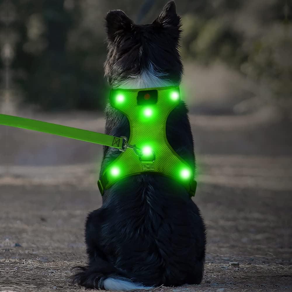 LED Dog Harness, Lighted up USB Rechargeable Pet Harness, Illuminated Reflective Glowing Medium Large Dogs